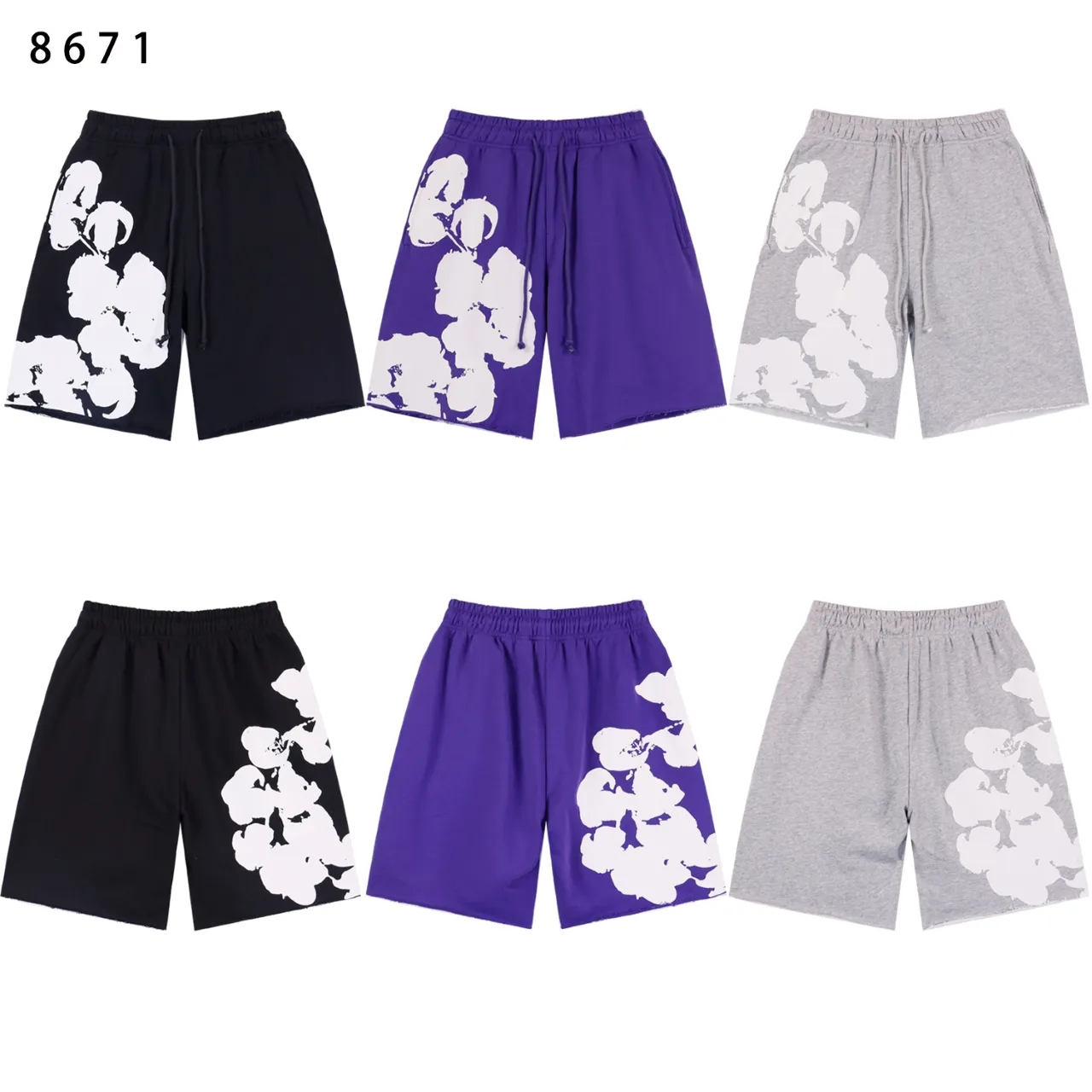 Style number: 8671 Fabric: 360g terry P124 Product DENIM TEARS main line Kapok sweatshirt The Cotton Wreath Sweatsuit American shorts Color: Black Gray Purple Size: S M L XL